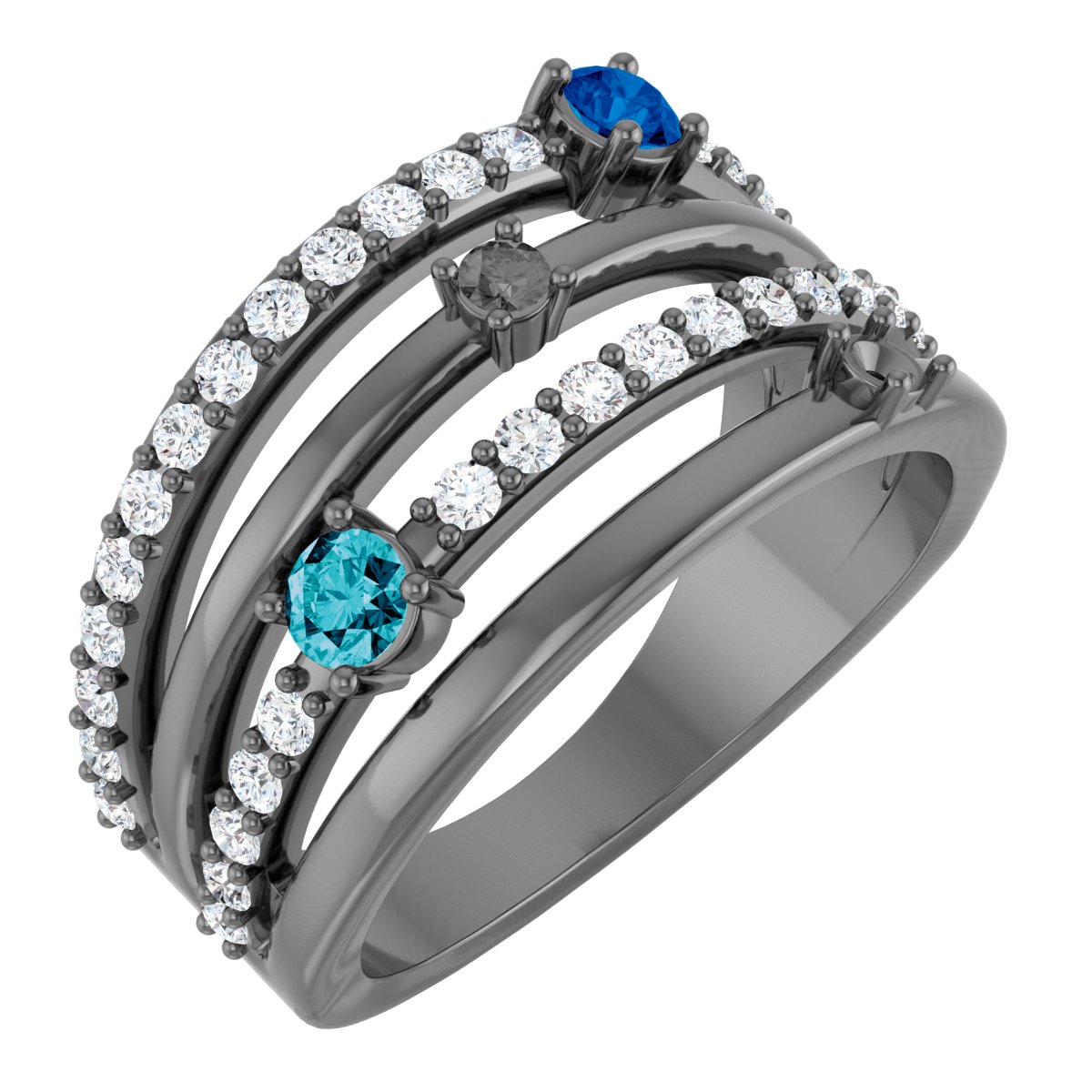 14K White Natural Blue Multi-Gemstone & 1/2 CTW Natural Diamond Ring